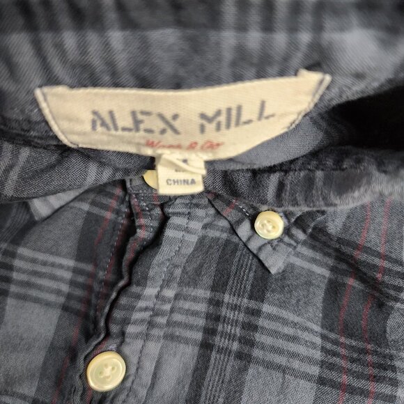 Alex Mill Shirt Mens Medium Blue Wash & Go Plaid Button Down Collar - Picture 6 of 7